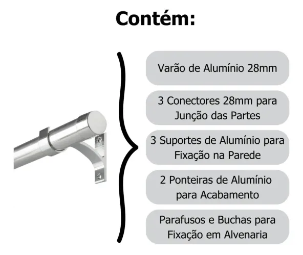 Kit Varão 28mm Com 2,50m Cortina Ilhós/argola 100% Alumínio