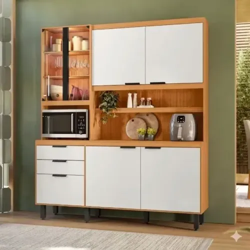 Armário de Cozinha Murano Poliman 7 Portas com LED | Frete Grátis