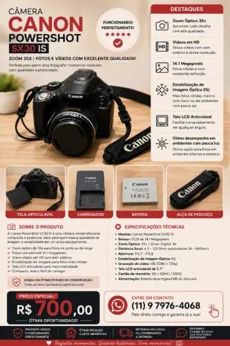 Camera fotografica ? Canon PowerShot SX30 IS - Funcionando perfeitamente!