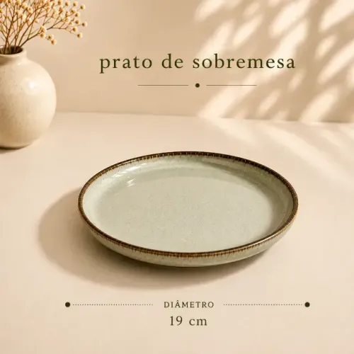 Prato Importado Turquia - Sobremesa - Porcelana Verde Menta Borda Rústica