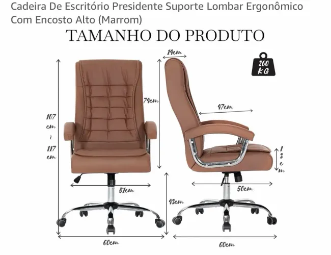 Cadeira De Escritório Presidente Suporte Lombar Ergonômico Com Encosto Alto (Marrom)