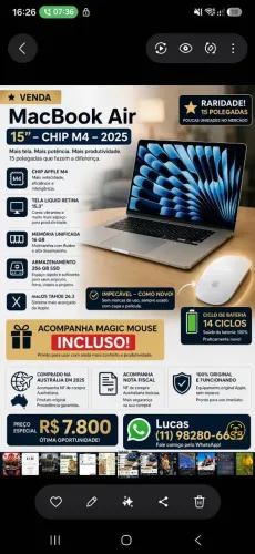 Macbook Air 15" M4 inclui magicmouse