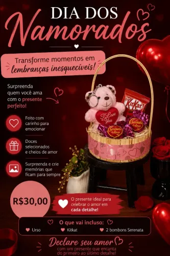 Cesta urso e bombons 