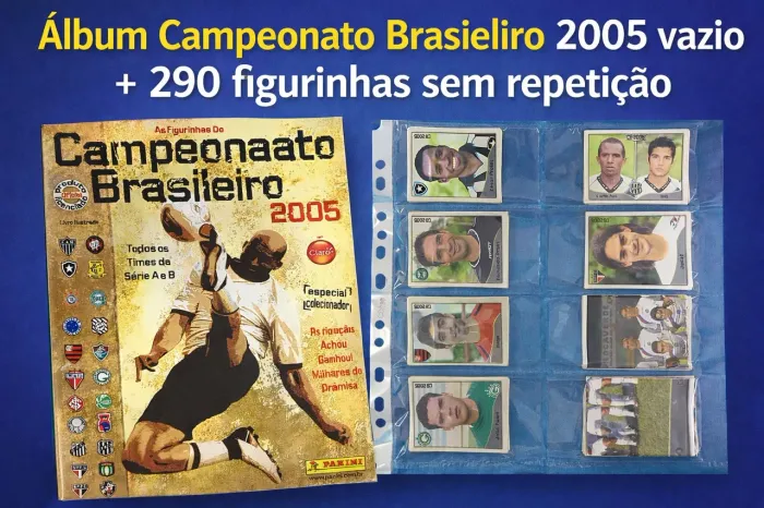 Álbum Campeonato Brasileiro 2005 vazio + 290 figurinhas sem repetição