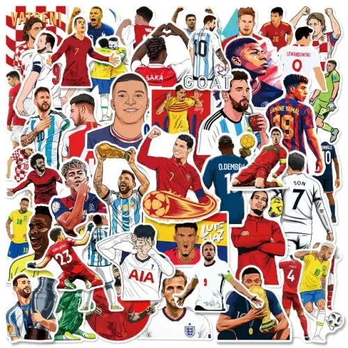 Kit 50 Adesivos de Jogadores de Futebol Pcs Copa do Mundo Messi Mbappé Cristiano Ronaldo