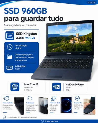 Notebook Samsung 270E5G / ATIV Book 2 - i5, 8GB RAM, SSD 960GB, NVIDIA 2GB, bateria 9 célu