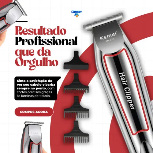 Máquina Kemei de Acabamento Cortar Cabelo Barba e Pêlos