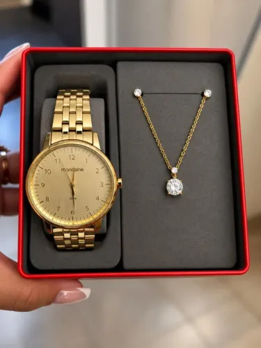 KIT MONDAINE DOURADO FEMININO + SEMIJOIAS