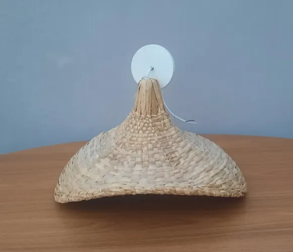 Luminária pendente chapéu de ratan rústico 