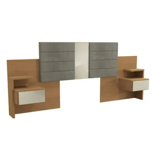 Cabeceira Cama Casal Estofada 2 Gavetas Vidro Bronze