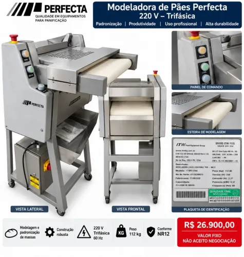 Modeladora de Pães Perfecta Trifásica - Nunca Utilizada