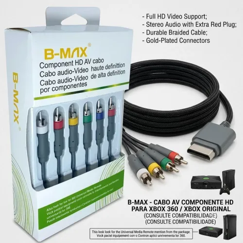 Cabo Component HD AV para Xbox 360 2,5M B-Max BM505 | Áudio e Vídeo HD