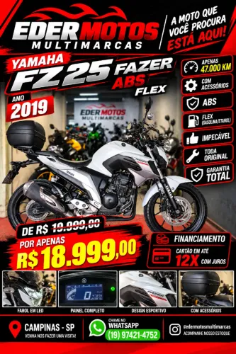Yamaha Fz 25 250 Fazer ABS flex 2019 branca COM APENAS 47.000KM E GARANTIA TOTAL