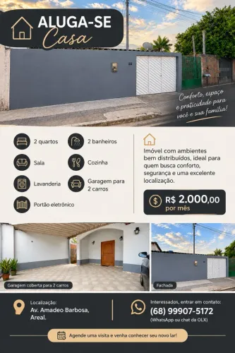 ALUGA-SE CASA/AMADEO BARBOSA/AREAL