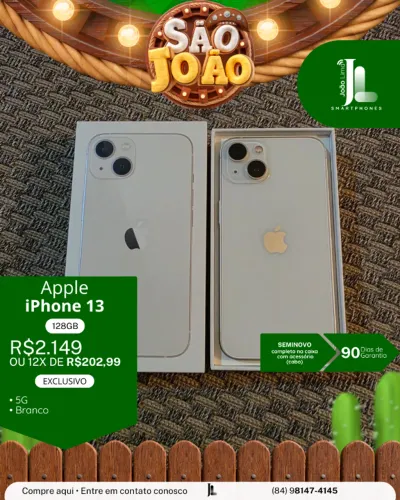 IPHONE 13, 5G, 128GB, BRANCO, SEMINOVO, EXCLUSIVO!