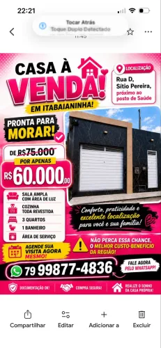 Casa a Venda em Itabaianinha 