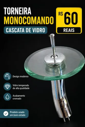 Torneira monocomando cascata vidro