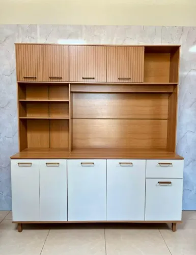 ARMÁRIO DE COZINHA NURIA 9 PORTAS FREIJÓ OFF WHITE - ENTREGA IMEDIATA