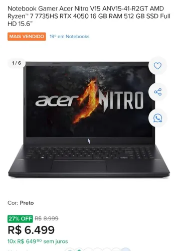 Notebook Gamer Acer Nitro V15
