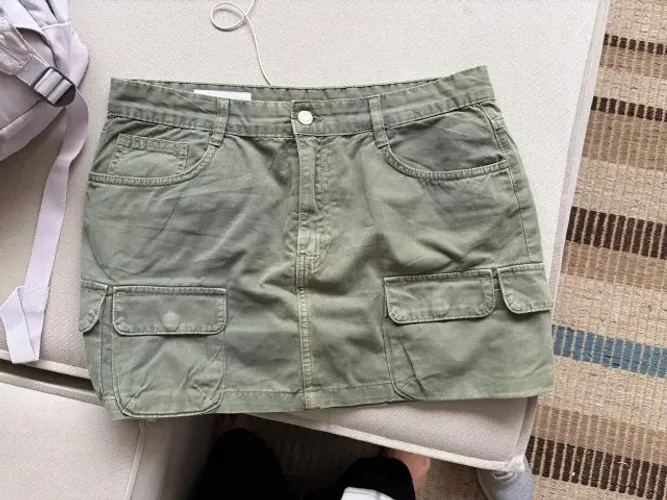 Saia jeans verde militar - zara - 40