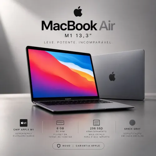 MacBook Air M1 - 256GB SSD 8GB Ram - Space gray (sem uso)