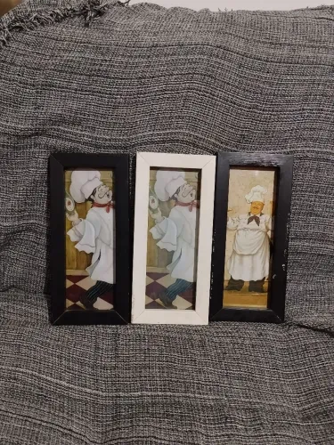 Mini Trio De Quadros Decorativos Cozinha - Cozinheiro 3D - 11 x 5cm cada