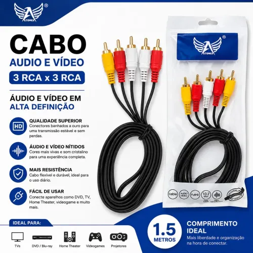 Cabo RCA áudio e vídeo 1.5 metros