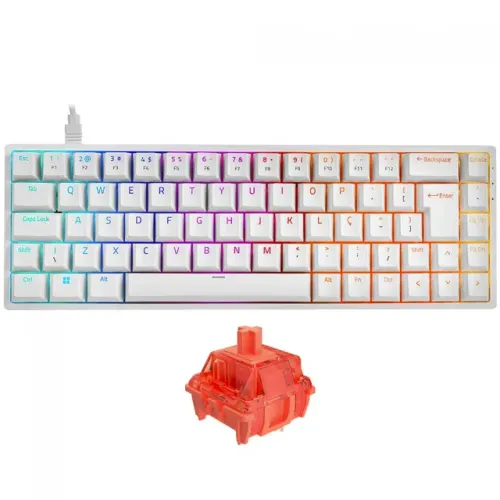 Teclado Gamer Mecânico Akko 3068S Branco, RGB, Switch Akko Orange, ABNT2, 12x 23,69