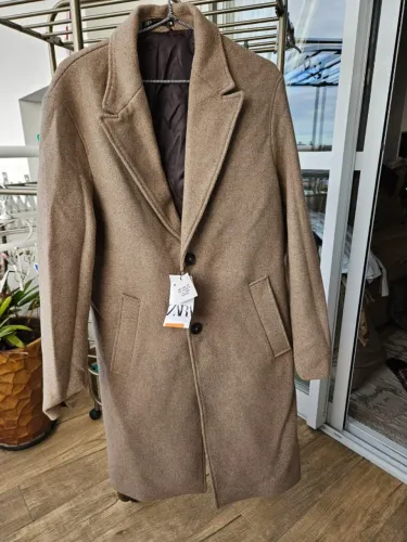Casaco Sobretudo de lã Zara masculino NOVO cor vison tamanho M
