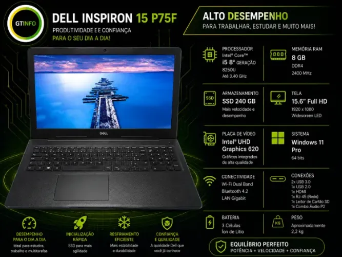 Dell Inspiron 15 P75F i5 8° | 8 de Ram | SSD 240