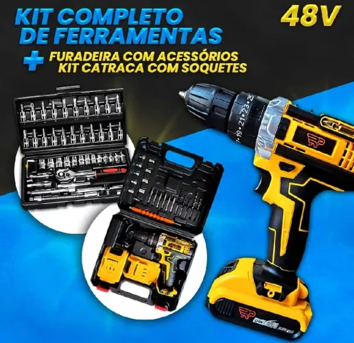 Super kit 2 em 1 Furadeira parafusadeira + kit de catracas e soquete novo!novo