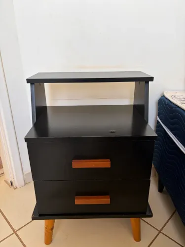 Criado-mudo/Mesa de Cabeceira Preto 2 Gavetas