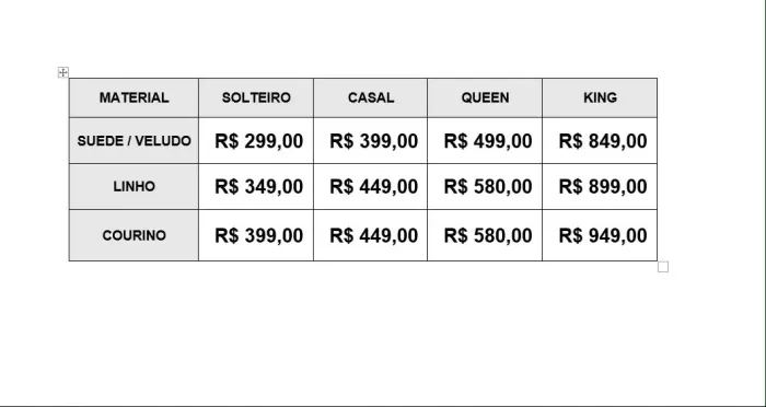 Cabeceiras, solteiro, casal, queen e king
