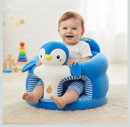 Almofada infantil de apoio para bebê sentar ( pinguim azul)