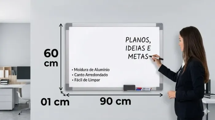 quadro branco de parede 90x60x01 com moldura de alumínio oasis oia-8570