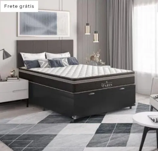 CAMA BOX BAÚ CASAL + COLCHÃO PARIS MOLAS ENSACADAS POCKET 66x138x188 várias cores