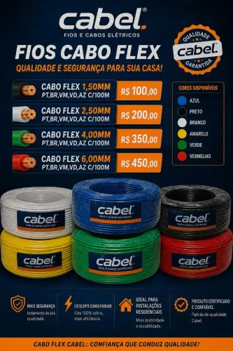 Fios Cabo Flex Cabel 100m - 1,5 / 2,5 / 4 / 6mm - Várias Cores