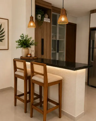 Kit com 4 Banquetas Altas Madeira Maciça 