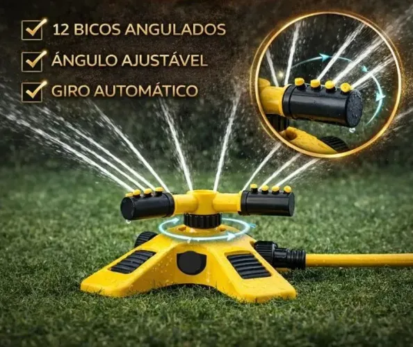 Irrigador Aspersor Giratório 360° p/ Jardim - 12 Bicos Ajustáveis | Rega Eficiente