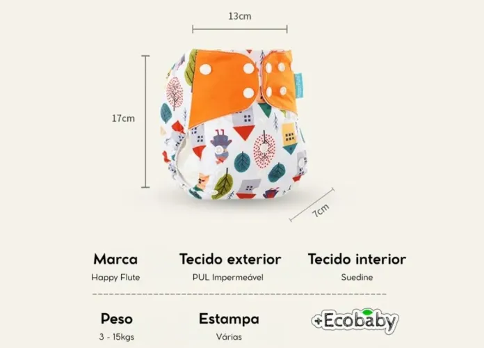 Kit 24un de  Fralda ecológica (Happy flute) + absorvente de carvão de bambu