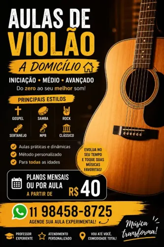 Aulas de Violão a Domicílio | Iniciante ao Avançado | A partir de R$ 40
