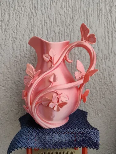 Vaso estilo Jarra Primavera Borboletas em Alto Relevo Impressão 3D