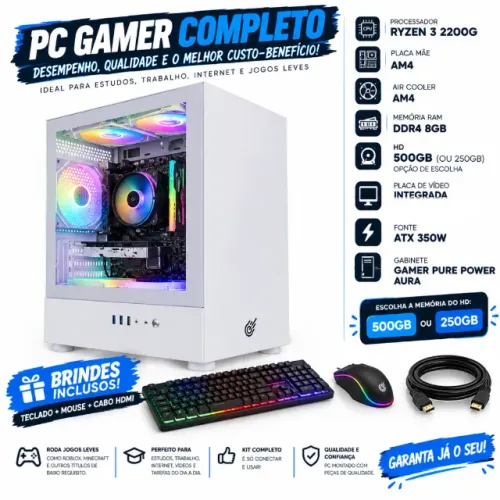 PC GAMER - RYZEN 3 2200G | 8GB DDR4 | HD 500GB | Computador Completo para Jogos, Estudar