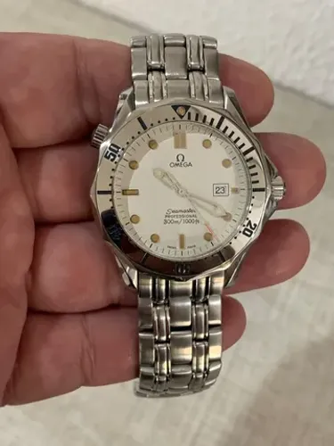 Relógio Omega Seamaster 300 Safira Raro Dial Branco 41,5mm
