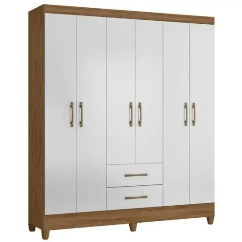 Guarda-Roupas 6 Portas Branco com 2 Gavetas