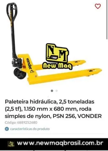 Paleteira hidráulica, 2,5 toneladas garfo 1.150 mm x 680 mm, roda 