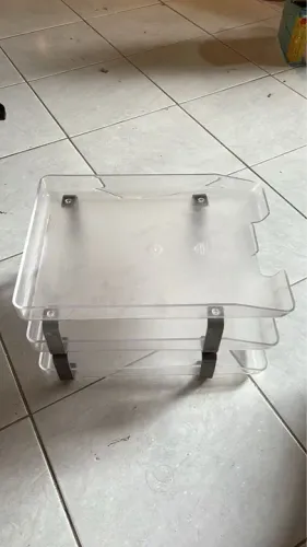 Organizador divisória de mesa acrílico transparente 3 divisórias articulável escritório