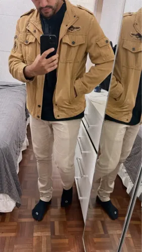 Jaqueta estilo Aviador bege tamanho P