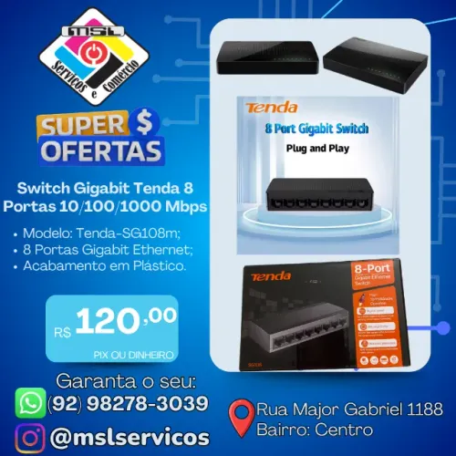 Switch Gigabit Tenda 8 Portas 10/100/1000 Mbps - Alta Velocidade e Desempenho Estável!