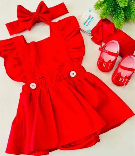 Romper vermelho até 15kg com meia e laço
